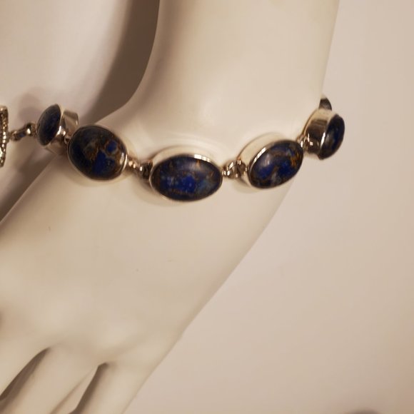 LAPIS  LAZULI  STERLING  SILVER  BRACELET - Picture 3 of 10
